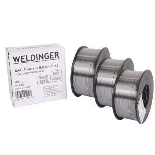 3 Rollen WELDINGER Fülldraht D100 0,8 mm 1 kg (MIG/MAG-Schweißdraht NoGas)