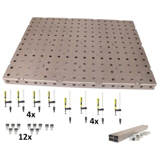 AKTIONSSET Schweißtischplatte 800x600x50 Bausatz+Beine+Räder+8Zwingen+12 Anschläge