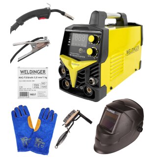 Komplettset WELDINGER ME 130 mini FLUX ECO Fülldrahtschweißgerät mit Fülldraht Schweißhelm