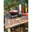 GARDINGER Campingkocher Safety Camp Allgas Piezo Zündsicherung Set mit Grillplatte vier Kartuschen