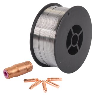 WELDINGER Edelstahl Fülldraht 0,8 mm 1 kg V2A Gasdüse, 5x Stromdüsen MB15